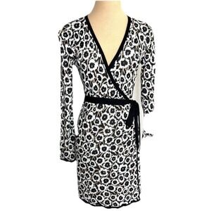 New  DVF Diane Von Furstenberg  wrap dress Knit leopard size XXS Black Mobwife